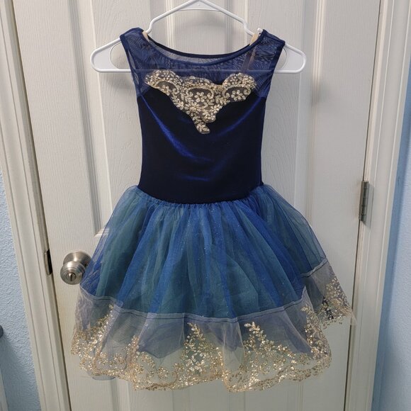 Weissman Dance Costume "Majesty" Velvet Bodice Gold Embellishments Layered Tulle - Picture 2 of 16